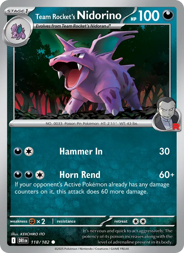 Team Rocket's Nidorino - DRI 118/182 (Reverse Holo) - Pokemon card