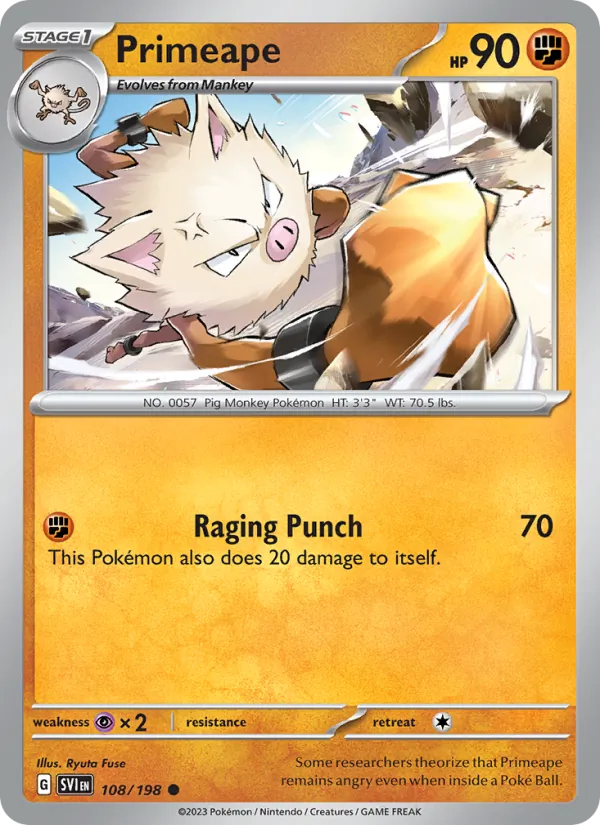 Primeape - SVI 108/198 (Reverse Holo) - Pokemon card