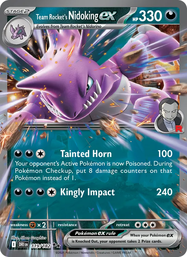 Team Rocket's Nidoking ex - DRI 119/182 (Holo) - Pokemon card