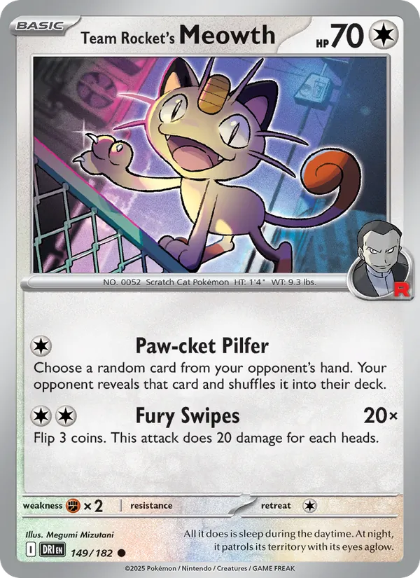Team Rocket's Meowth - DRI 149/182 (Reverse Holo) - Pokemon card