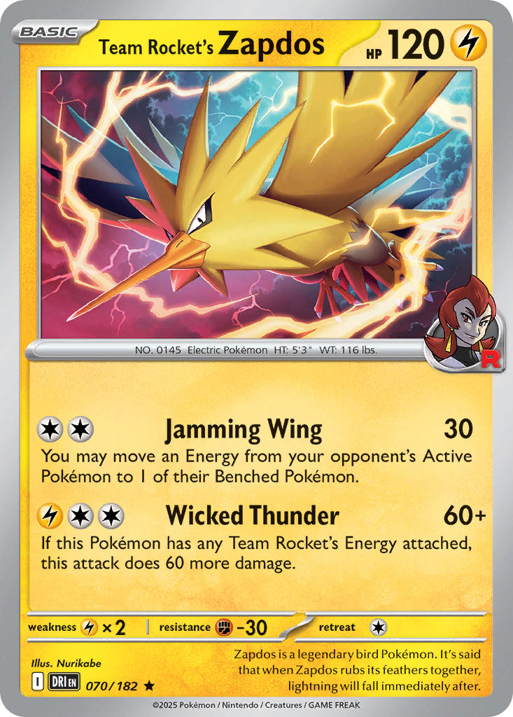 Team Rockets Zapdos - DRI 070/182 (Reverse Holofoil)