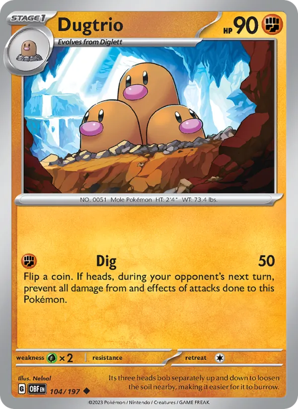 Dugtrio - OBF 104/197 (Reverse Holo) - Pokemon card