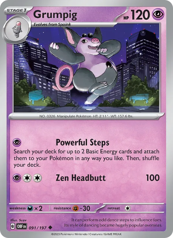 Grumpig - OBF 091/197 (Reverse Holo) - Pokemon card