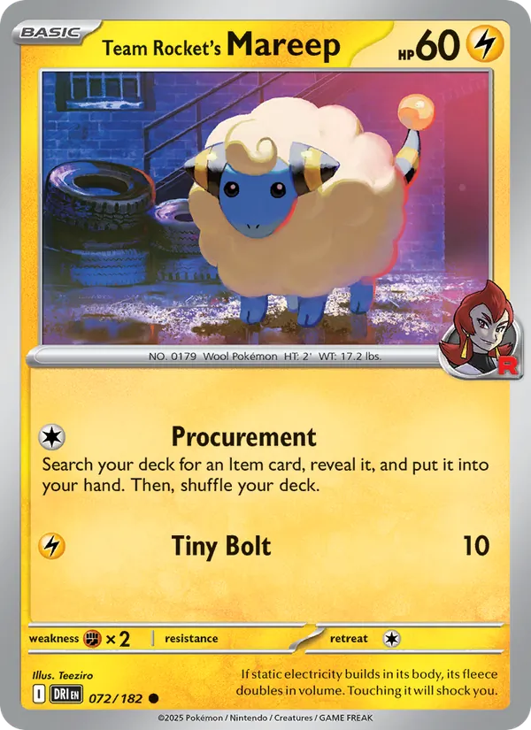 Team Rocket's Mareep - DRI 072/182 (Reverse Holo) - Pokemon card