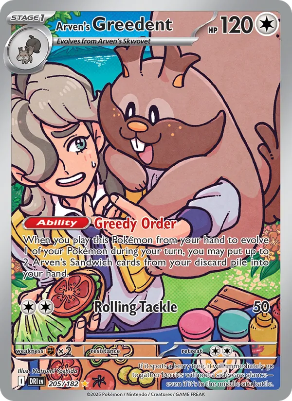 Arven's Greedent - DRI 205/182 (Holo) - Pokemon card