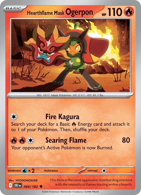 Hearthflame Mask Ogerpon - DRI 044/182 (Reverse Holo) - Pokemon card