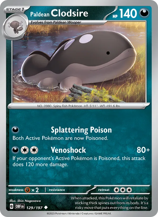 Paldean Clodsire - OBF 129/197 (Reverse Holo) - Pokemon card