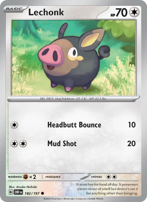 Lechonk - OBF 182/197 (Reverse Holo) - Pokemon card