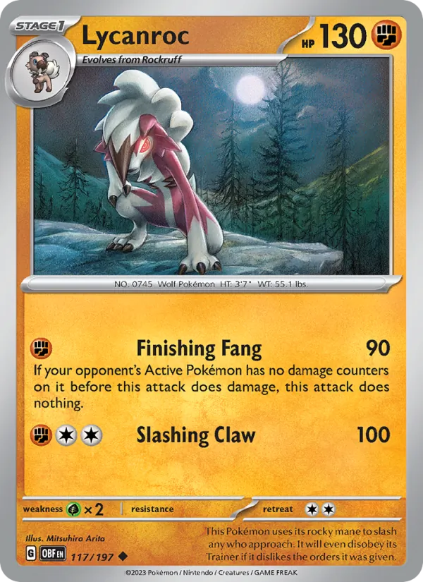 Lycanroc - OBF 117/197 (Reverse Holo) - Pokemon card