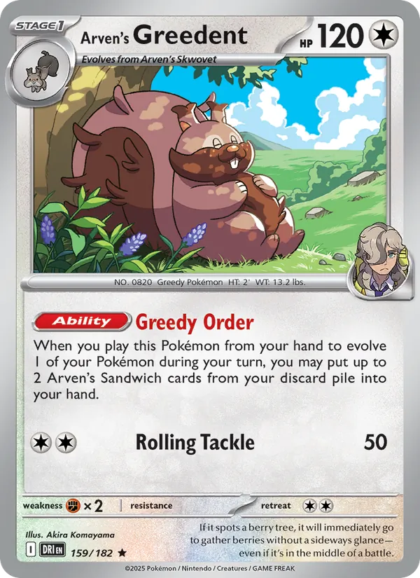 Arven's Greedent - DRI 159/182 (Holo) - Pokemon card